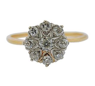 Antique 14k Gold Diamond Flower Ring 