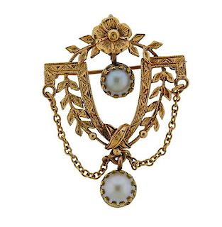 Antique 14k Gold Pearl Brooch  Pendant 