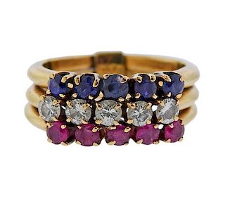 14k Gold Diamond Sapphire Ruby Harem Ring 