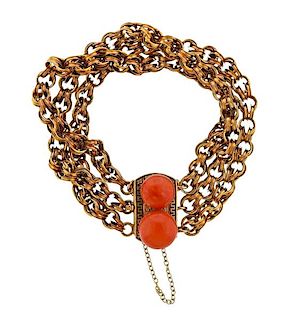 Antique Victorian 14k Gold Coral Bracelet 