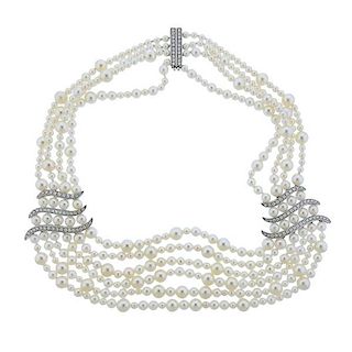 Asprey Diamond Pearl 18k Gold Necklace