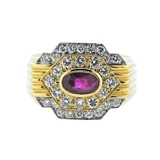 David Webb Ruby Diamond Platinum 18k Gold Ring