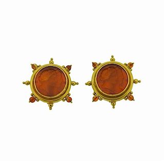 Elizabeth Locke Venetian Glass Intaglio Citrine 18k Gold Earrings