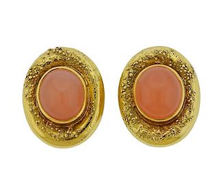 Elizabeth Gage Peach Moonstone 18K Gold Earrings