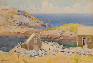 SEARS GALLAGHER, (American, 1869-1955), View of The Main Dock from Upper Fields, Monhegan, Maine