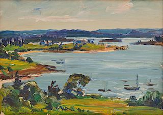 JOHN FULTON FOLINSBEE, (American, 1892-1972), Harbor View, oil on board