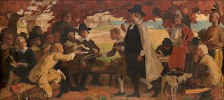 MAX BOHM, (American, 1868-1923), A New England Town Meeting in the Early Days