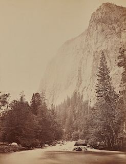 CARLETON WATKINS, (American, 1829-1916), Outline of Cathedral Rock from the River at the Foot, Yosemite.