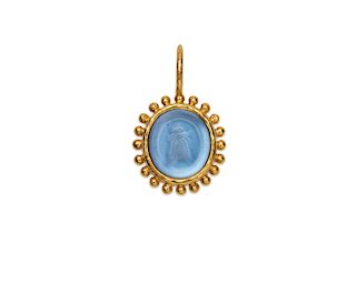 ELIZABETH LOCKE 18K Gold, Glass Intaglio, and Mother-of-Pearl Pendant