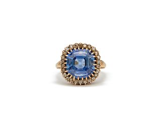 14K Gold, Sapphire, and Diamond Ring