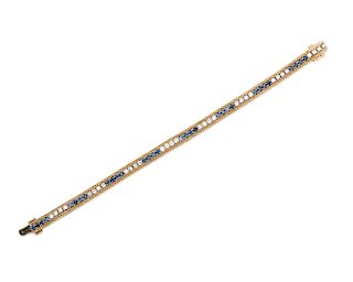 14K Gold, Diamond, and Sapphire Line Bracelet