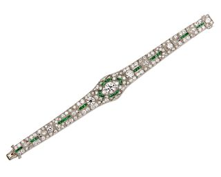 Platinum, Diamond, and Emerald Bracelet