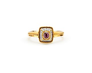 18K Gold, Ruby, and Enamel Ring