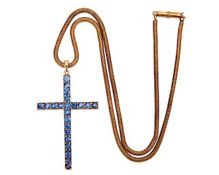14K Gold and Sapphire Cross Pendant
