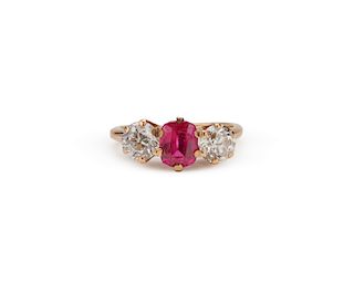 14K Gold, Ruby, and Diamond Ring