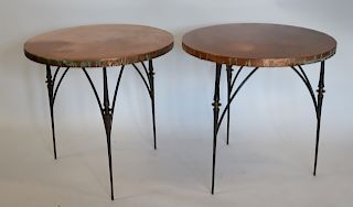 Pair Of  Modern Copper Top And Iron Base Tables