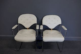Midcentury Pair Of Chrome And Leather Upholstered