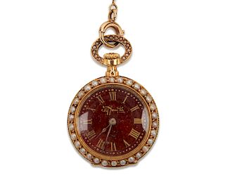 TIFFANY & CO. 18K Gold, Enamel, and Pearl Pendant Watch