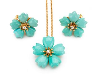 ASCH GROSSBARDT 18K Gold, Turquoise, and Diamond Suite