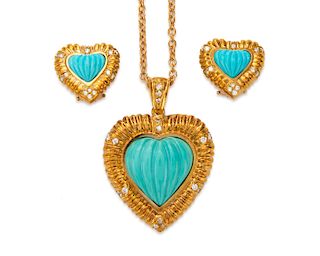 18K Gold, Turquoise, and Diamond Suite