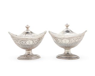 Pair of PETER AND ANN BATEMAN Neoclassical Silver Covered Sauce Boats