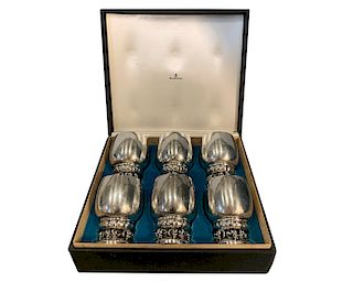 Set of Six GEORG JENSEN Silver Grape Cluster Water Goblets, No. 296C