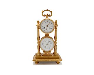 Neoclassical Style Gilt Bronze Desk Clock/Barometer