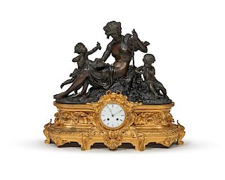 TIFFANY & CO. Louis XV Style Gilt and Patinated Bronze Figural Mantle Clock