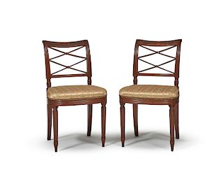 Pair of Federal Carved Mahogany Sidechairs, possibly Duncan Phyfe