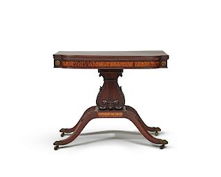Federal Carved and Inlaid Mahogany Lift Top Games Table