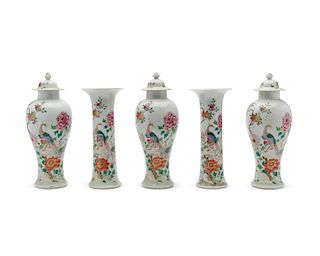 Chinese Famille Rose Porcelain Five Piece Garniture