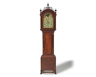 Federal Brass-Mounted Mahogany-Inlaid "Moon Phase" Tall-Case Clock