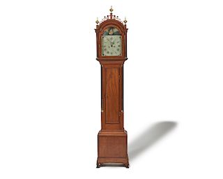 WILLIAM CUMMENS (Roxbury Massachusetts, 1768-1834) Federal Inlaid Mahogany "Rocking Ship" Tall-Case Clock