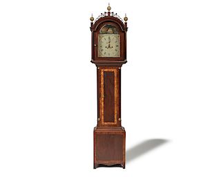 DAVID AKIN (Yarmouth, Massachusetts, 18th/19th century) Federal Brass-Mounted Mahogany-Inlaid "Rocking Ship" Tall-Case Clock