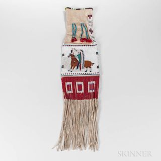 Plains Beaded Hide and Quill Pictorial Pipe Bag