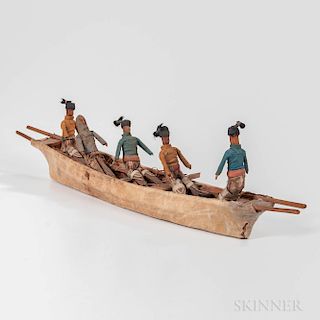 Greenland Model Kayak with Figures, Umiak