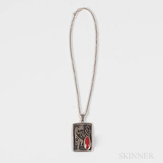 Southwest Silver and Coral Pendant