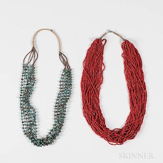 Two Southwest Turquoise and Coral Necklaces