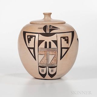 Contemporary Hopi Polychrome Pottery Lidded Jar