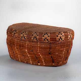 Northwest Polychrome Coiled and Imbricated Lidded Basket