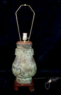 BRONZE ARCHAIC STYLE URN FORM LAMP