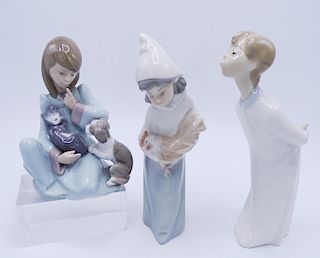 3 LLADRO FIGURES INC. GIRL WITH ROOSTER 