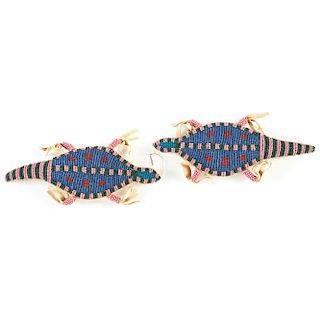 Pair of Sioux Beaded Hide Umbilical Fetishes 