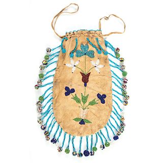 Santee Sioux Beaded Pouch, with American Flags