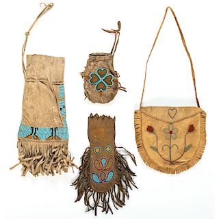 Collection of Northern Plains Beaded and Embroidered Hide Pouches