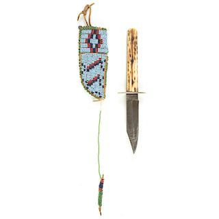 Sioux Beaded Hide Knife Sheath with Knife