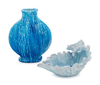 Marcello Fantoni
(Italian, 1915-2011)
Leaf Form Tray with Drip Glaze Vase