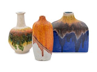 Marcello Fantoni
(Italian, 1915-2011)
Three Drip-Glaze Vases Bitossi / Raymor