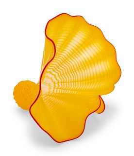 Dale Chihuly
(American, b. 1941)
Buttercup Yellow Persian Edition with Red Lip Wrap, 1996