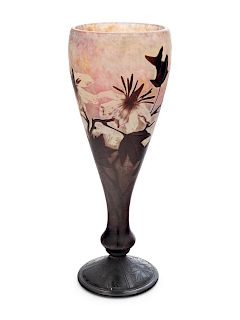 Daum
France, Early 20th Century
Tall Footed Cameo Vase